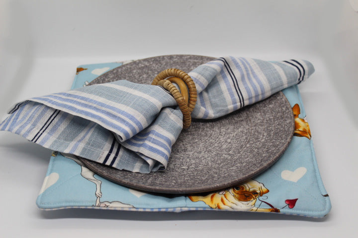 Puppy Love In Blue Bowl & Plate Cozy Set