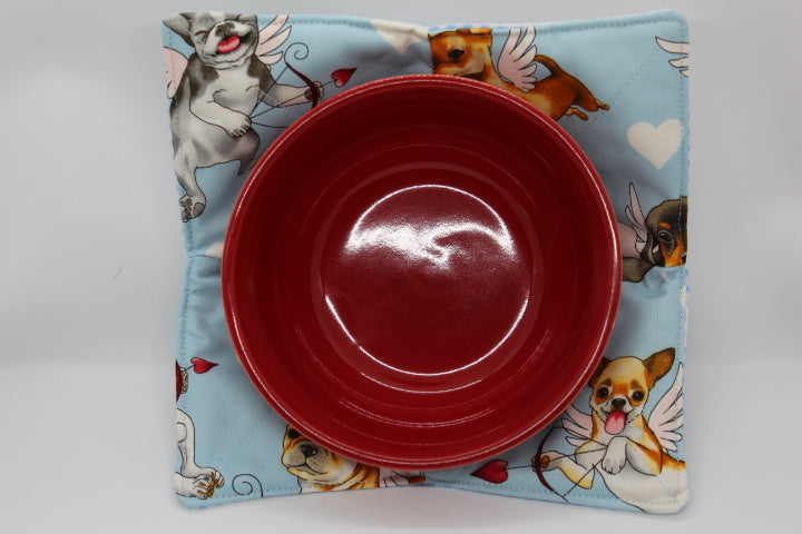 Puppy Love In Blue Bowl & Plate Cozy Set