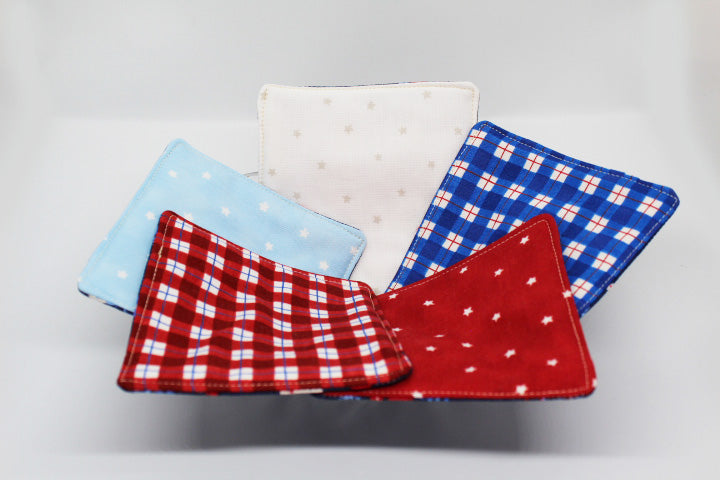 Red White and Blue Fabric Coasters. Set of 4