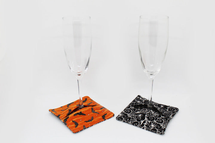 Happy Halloween Wine Glass Coasters. Set of 4