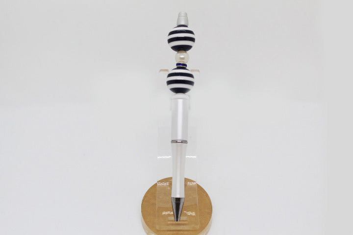 A Little Blue & White Stripe Beaded Pen