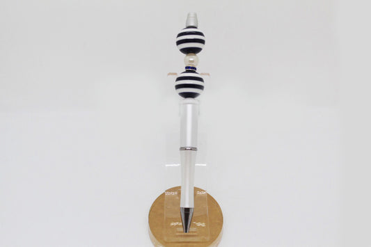 A Little Blue & White Stripe Beaded Pen