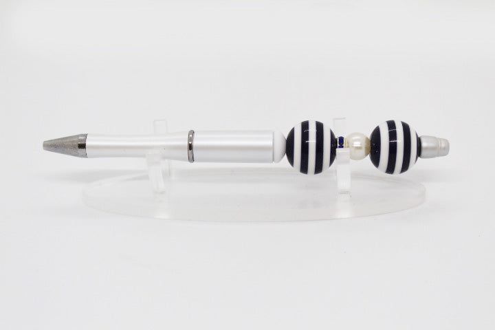 A Little Blue & White Stripe Beaded Pen
