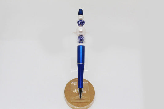 Cobalt & Pearl Beaded Pen