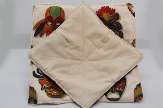 Masks of the Gods w/ Cream Backing Small & Large Bowl Cozy Set