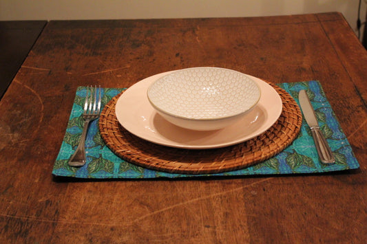 Collard Greens with Blue Backing Rectangle Placemats (2 Piece)